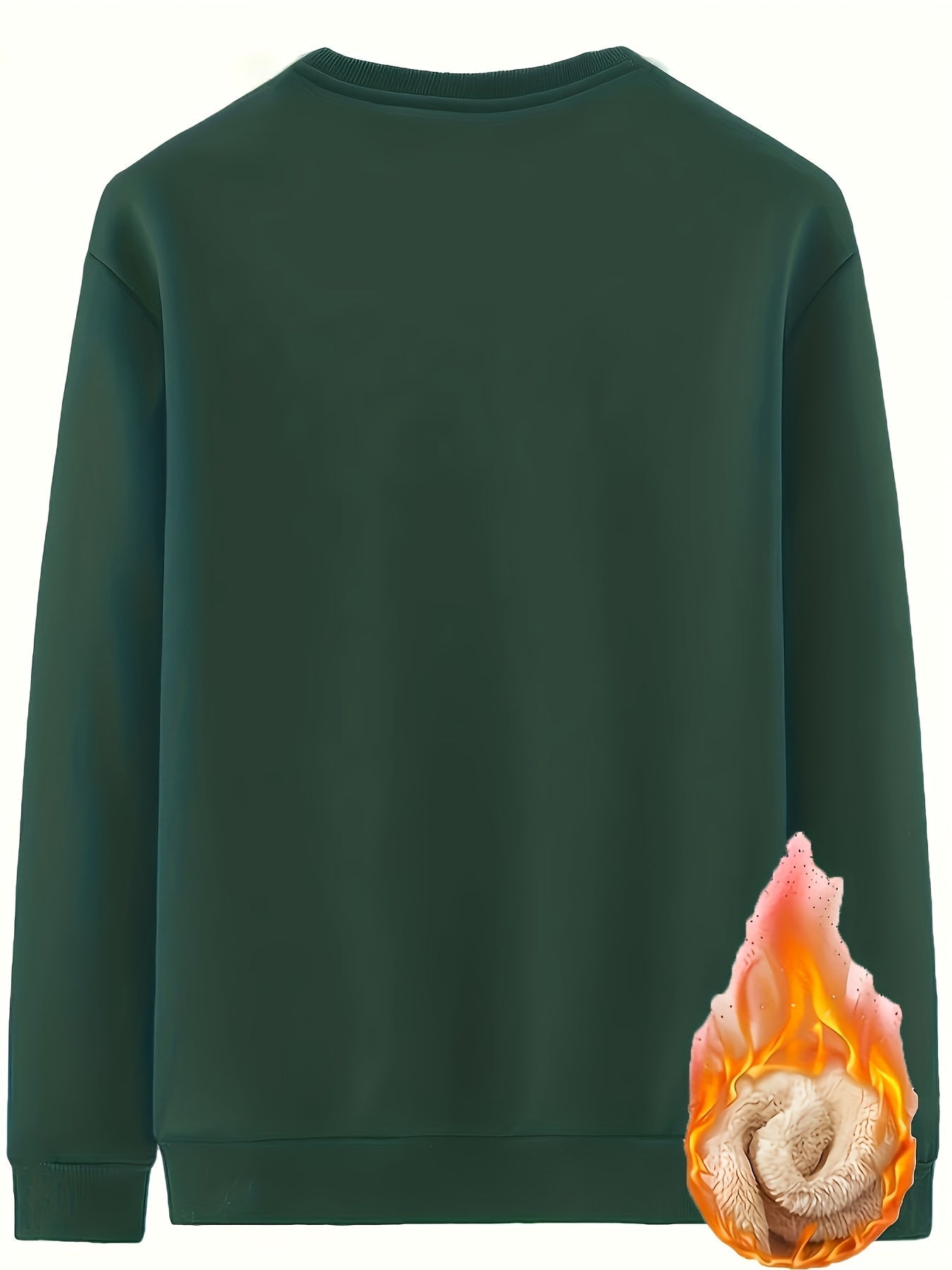 Men's long-sleeve shirt with mountain design, warm lining, crew neck, soft fleece interior
