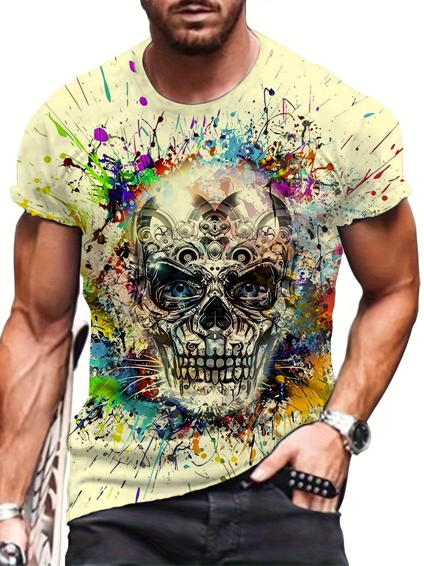 Herren Oversize T-Shirt mit Totenkopf-Splash-Print – Urban Streetwear Stil