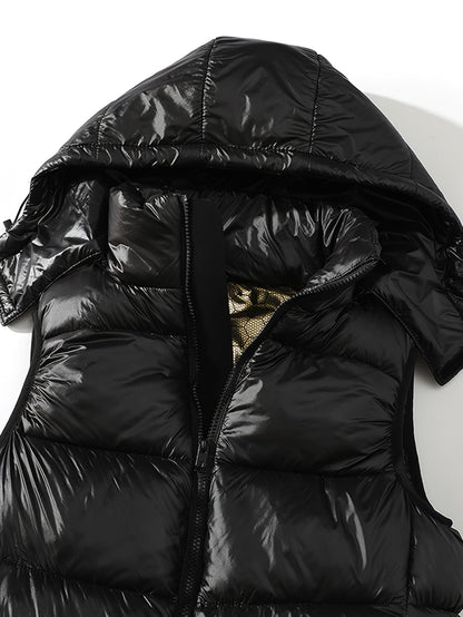 Men's quilted vest with hood – Shiny puffer vest