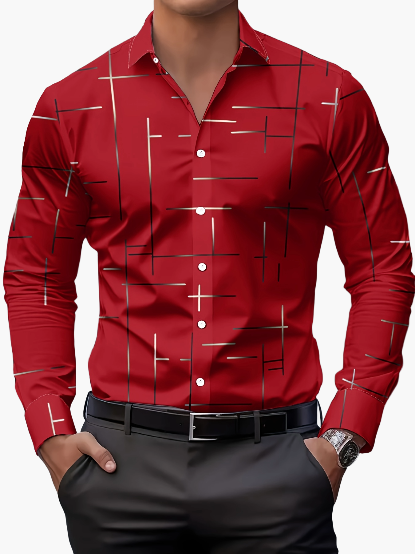 Herren Modernes Business-Freizeithemd mit Geometrischem Print – Stilvolles Langarmhemd für Büro & Alltag