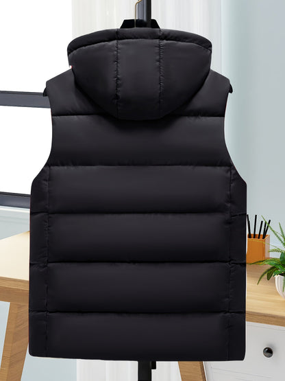 Unisex hooded quilted vest with a zipper and pockets