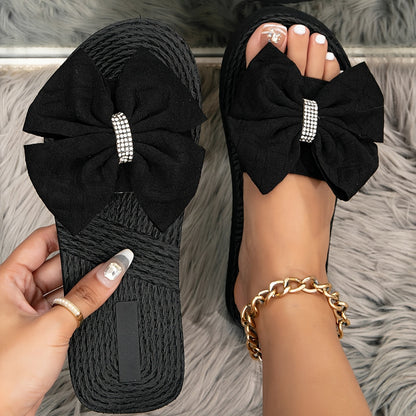 Women's slides with large bow and rhinestones – Fashionable slides for everyday and leisure use