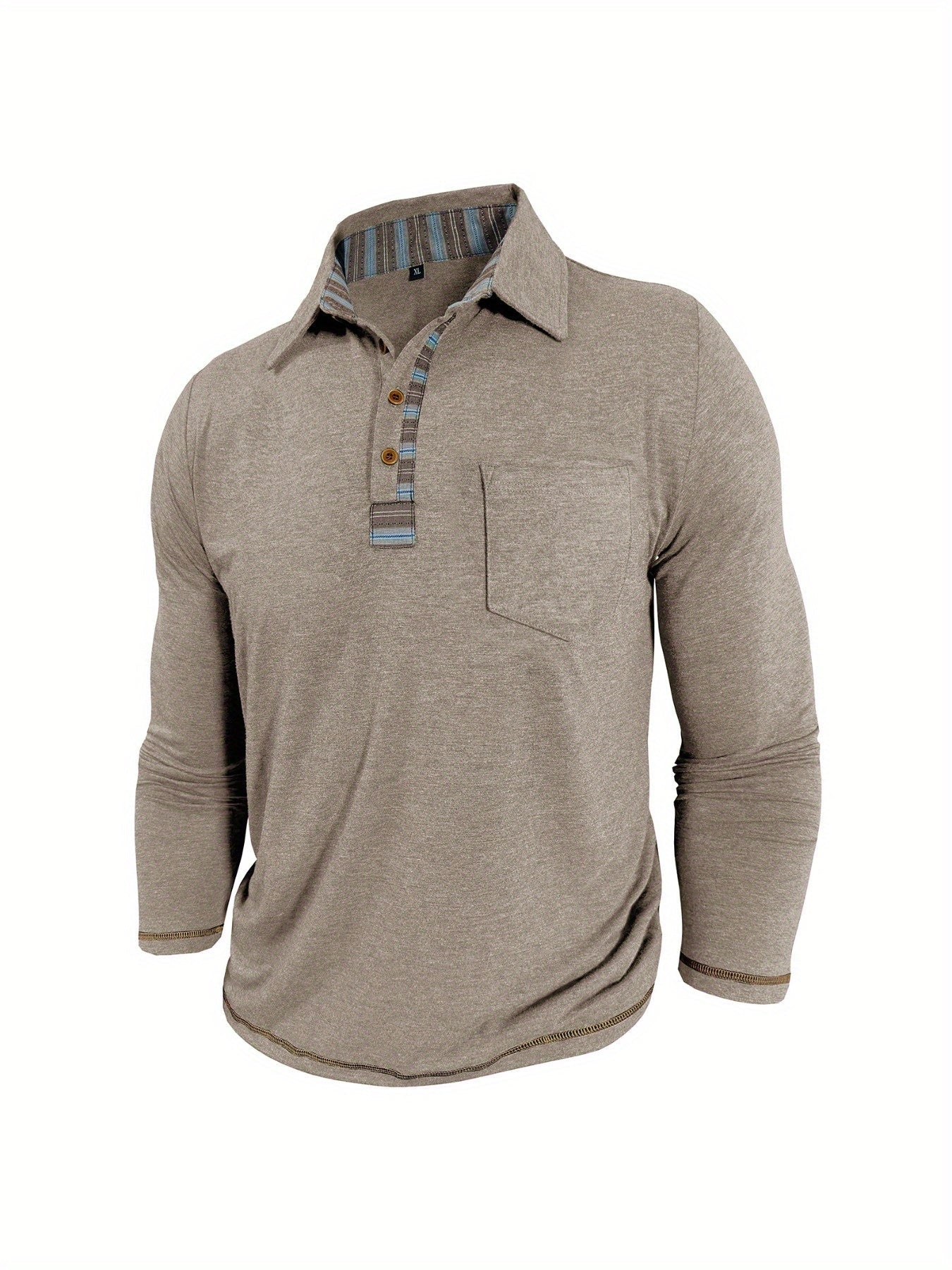 Men's long-sleeved polo shirt with chest pocket and patterned details