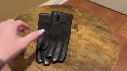 Elegant black women's gloves with decorative buttons