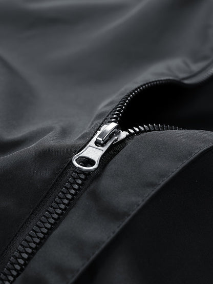 Unisex black windbreaker jacket with hood and red dragon design