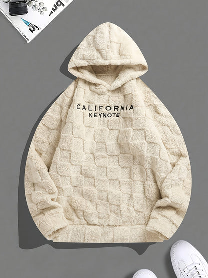Unisex Flauschiger Hoodie mit Schachbrettmuster und Stickerei