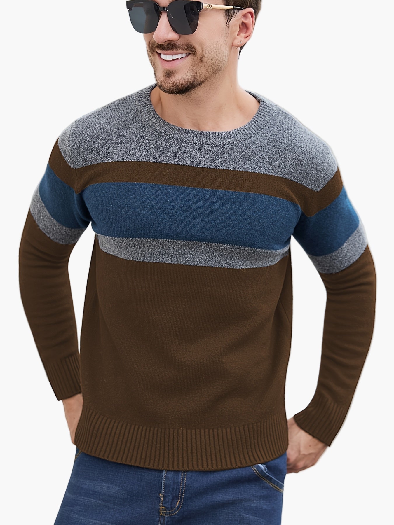 Herren Pullover mit Streifenmuster – Moderner Freizeit-Look für Herbst und Winter