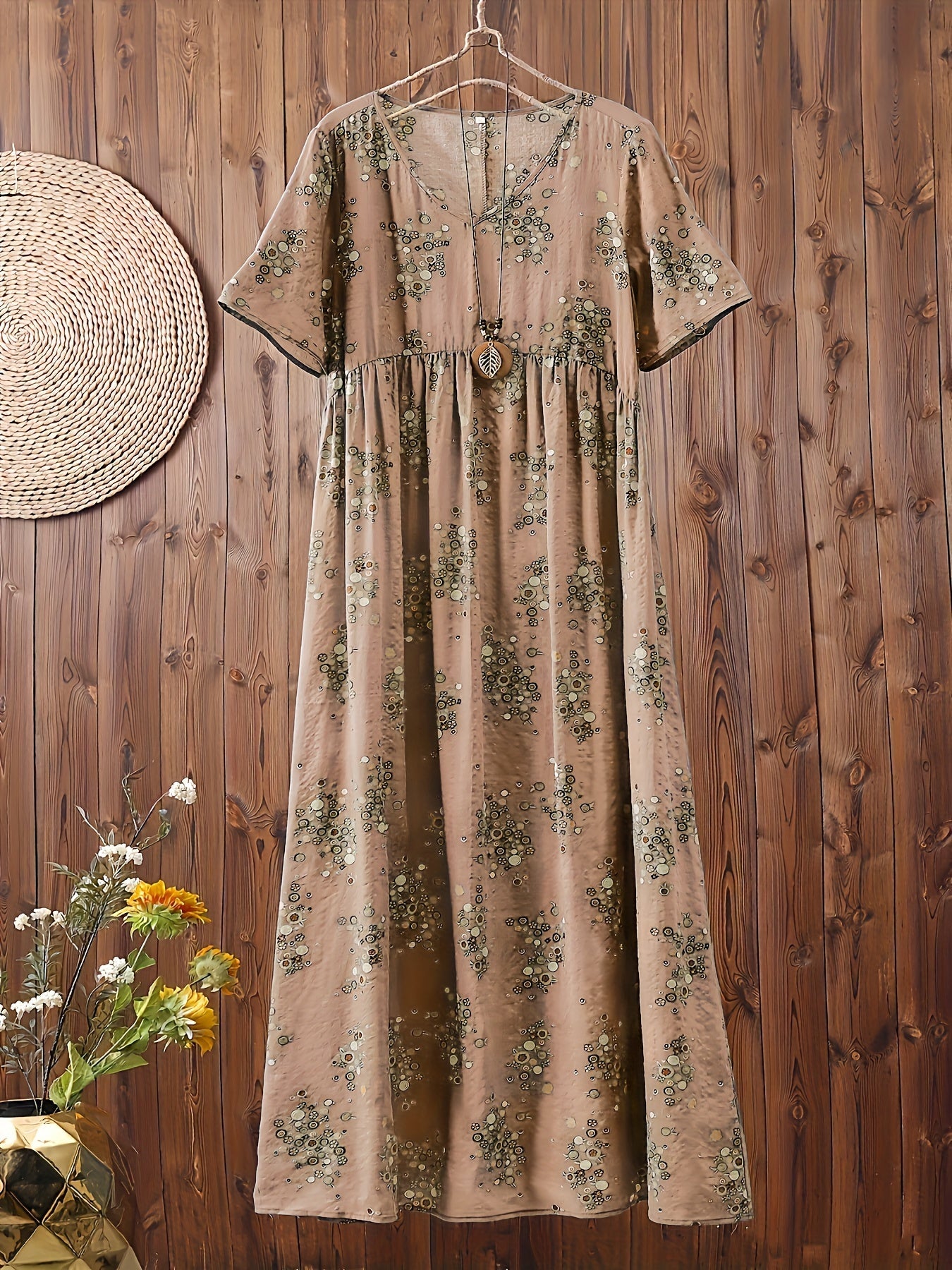 Women's Boho Maxi Dress with Floral Pattern and V-Neck, Casual, Summer, Plus Sizes