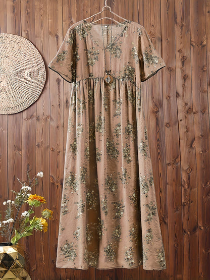 Women's Boho Maxi Dress with Floral Pattern and V-Neck, Casual, Summer, Plus Sizes