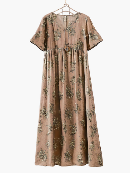 Women's Boho Maxi Dress with Floral Pattern and V-Neck, Casual, Summer, Plus Sizes