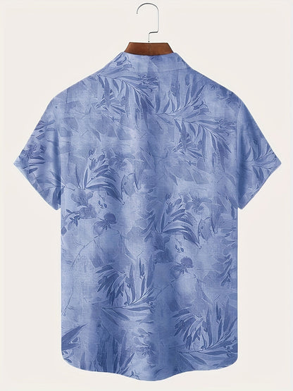 Men's Casual Short-Sleeve Shirt with Plant Pattern – Perfect for Summer and Vacation