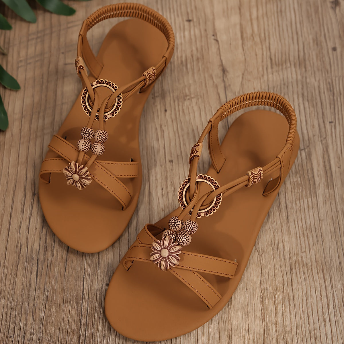 Women's Casual Summer Sandals with Flower Appliqué, Comfortable Strappy Sandals for Everyday and Leisure