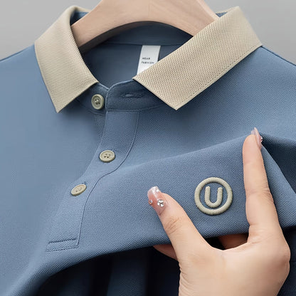 Men's Polo Shirt with Contrast Collar and Embroidery – Fashionable Casual Look