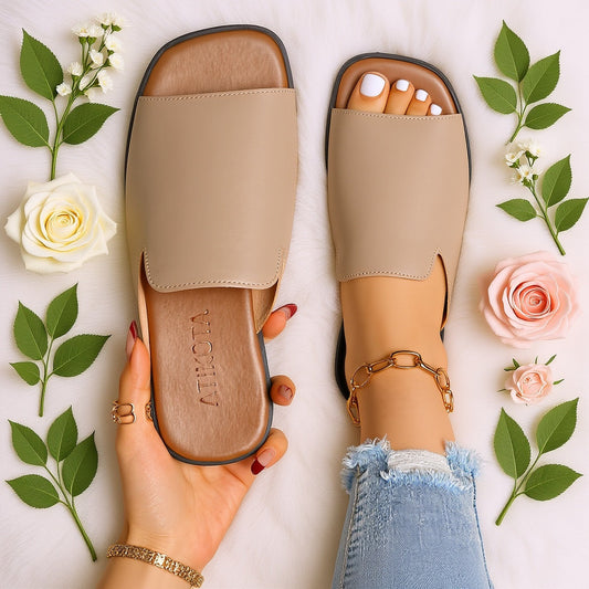 Women's Slip-On Sandals with Square Toe – Modern Style for Everyday and Leisure