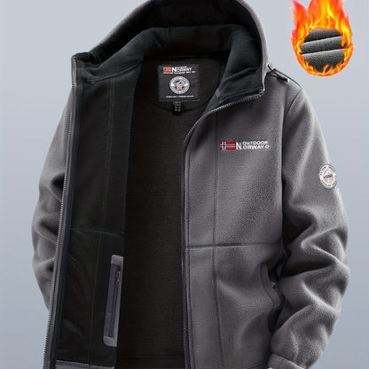 Thermo Fleecejacke mit Kapuze für Herren, durchgehender Reißverschluss