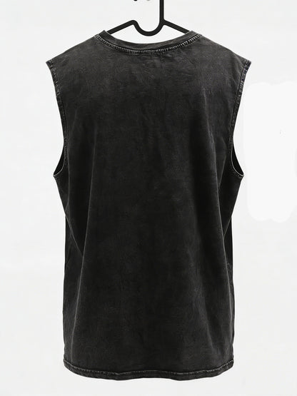 Men's Vintage Street Style Sleeveless Shirt and Ripped Denim Shorts for Casual and Summer Wear