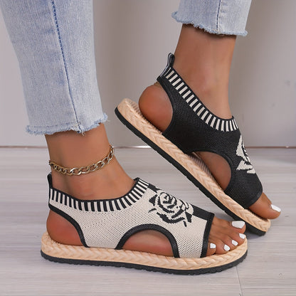 Damen Sommer-Sandalen mit Blumenmuster – Bequeme Freizeitschuhe mit offener Spitze