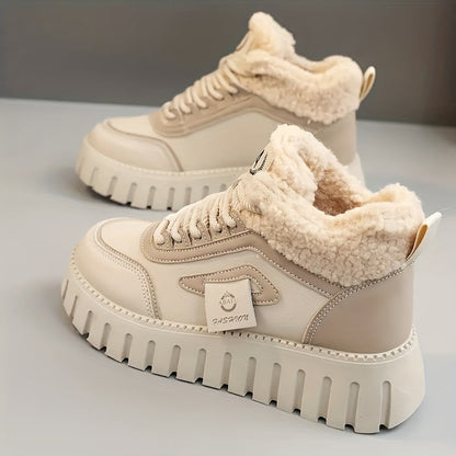 Women's beige and black platform sneakers with lining