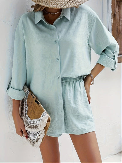 Women's Casual Two-Piece Set with Shirt and Shorts – Relaxed Streetwear for Everyday and Vacation