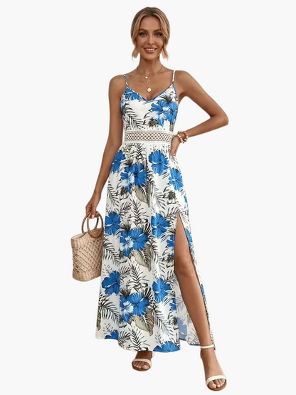 Women's maxi dress with tropical print and lace detail – perfect for vacation & summer