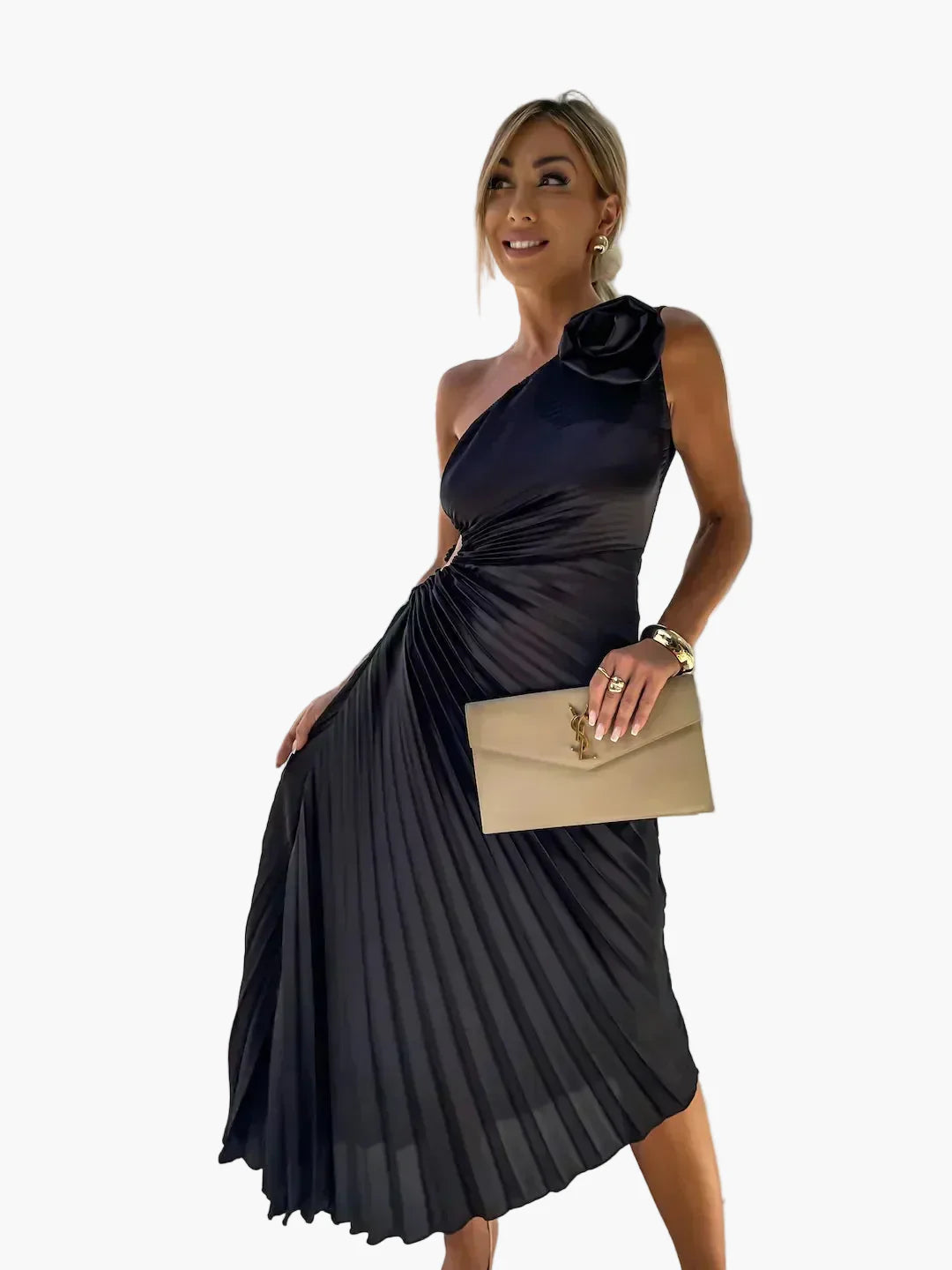 Damen One-Shoulder Faltenkleid Elegant für festliche Anlässe und Abendveranstaltungen