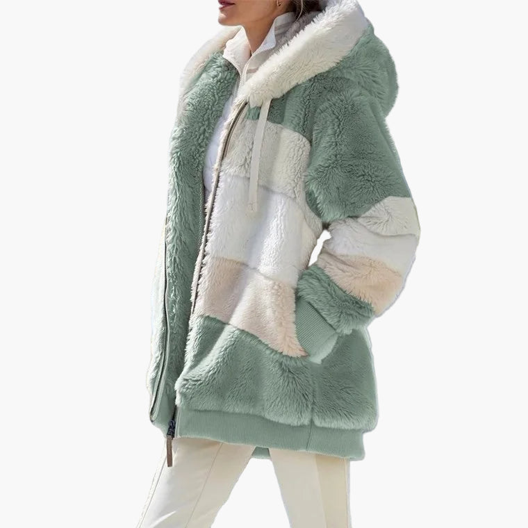 Women's winter jacket with hood and zipper – fashionable stripes, comfortable for everyday and leisure use