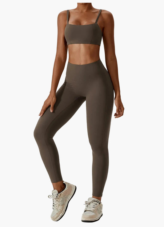 Damen 2-teiliges High Waist Sport Leggings & Top Set – Modernes Fitness- und Yoga-Outfit