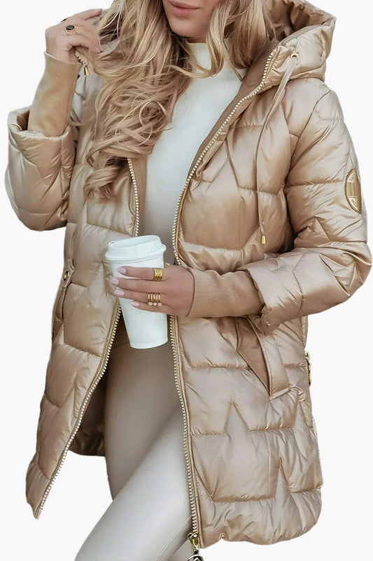 Damen Steppjacke mit Kapuze – Eleganter Herbst- und Wintermantel für Alltag und Freizeit