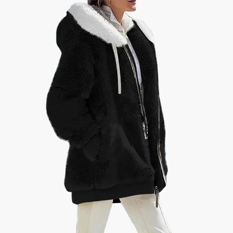 Women's winter jacket with hood and zipper – fashionable stripes, comfortable for everyday and leisure use