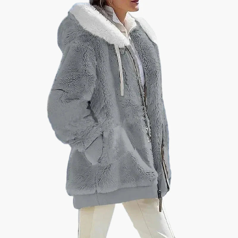 Women's winter jacket with hood and zipper – fashionable stripes, comfortable for everyday and leisure use