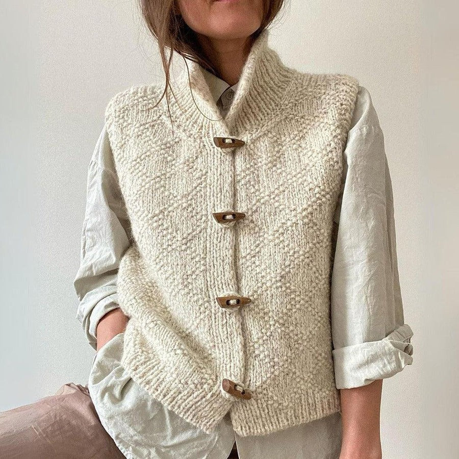 Damen Strickweste Vintage-Stil mit Knopfleiste – Modische Übergangsweste für Alltag & Büro