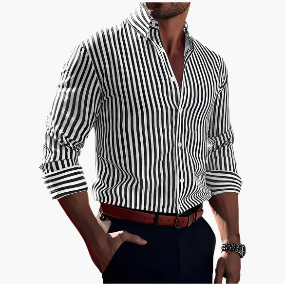 Men's Business Casual Shirt with Stripe Pattern – Elegant Long-Sleeve Shirt for Office & Everyday Use