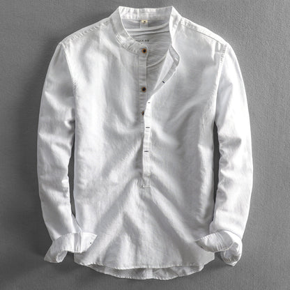 Men's Stand Collar Casual Shirt Vintage Style Long Sleeve for Everyday and Special Occasions