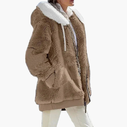 Women's winter jacket with hood and zipper – fashionable stripes, comfortable for everyday and leisure use