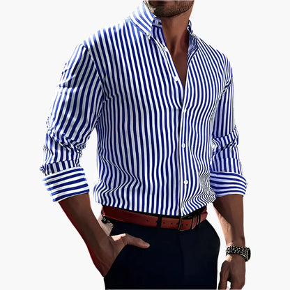 Men's Business Casual Shirt with Stripe Pattern – Elegant Long-Sleeve Shirt for Office & Everyday Use