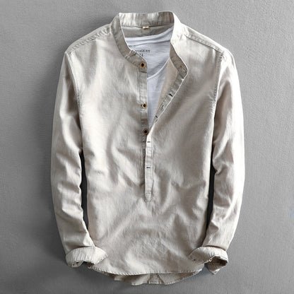 Men's Stand Collar Casual Shirt Vintage Style Long Sleeve for Everyday and Special Occasions