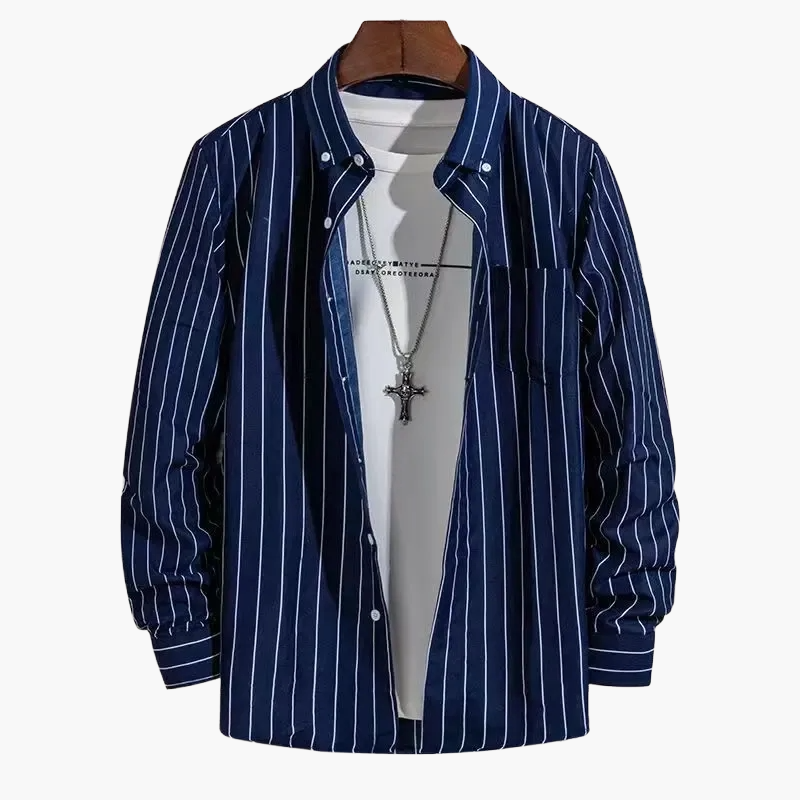 Men's Business Casual Shirt with Stripe Pattern – Elegant Long-Sleeve Shirt for Office & Everyday Use