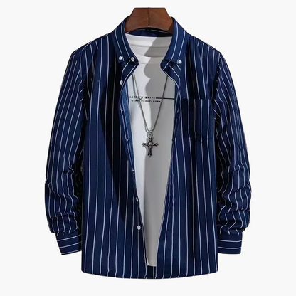 Men's Business Casual Shirt with Stripe Pattern – Elegant Long-Sleeve Shirt for Office & Everyday Use