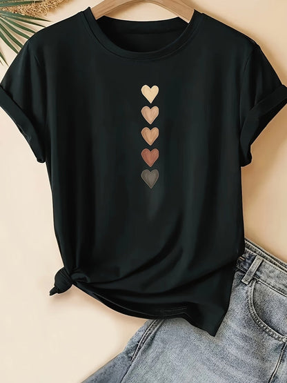 Damen T-Shirt mit Herz-Print – Freizeit & Urlaub, modischer Stil