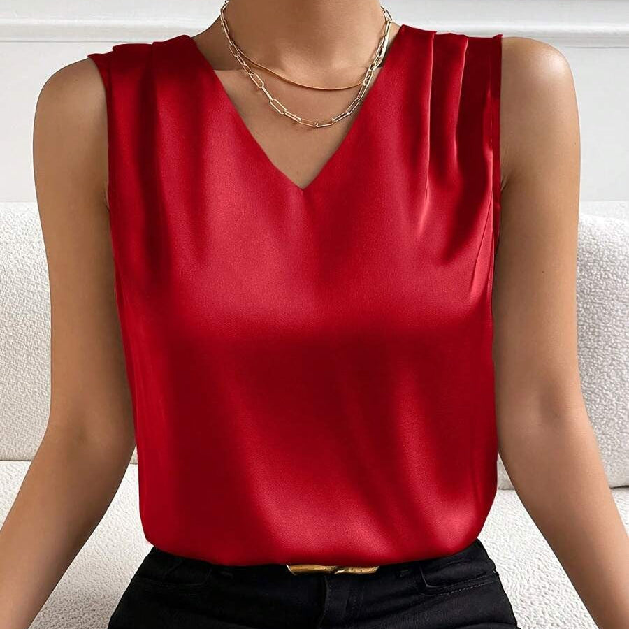 Women's Elegant Sleeveless Top with V-Neck – Business & Casual