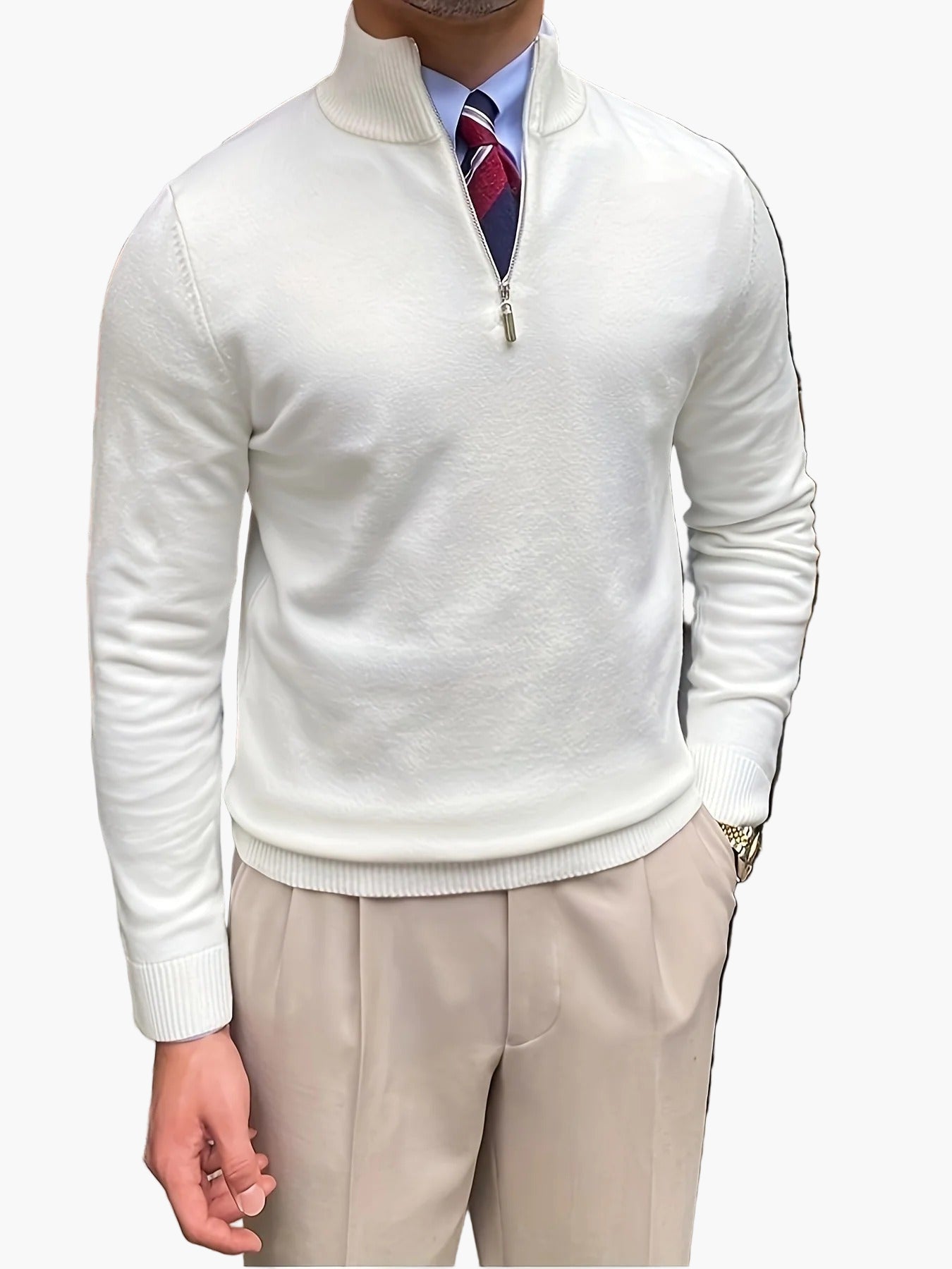 Men's Sweater with Stand-up Collar and Zipper – Elegant Business and Casual Look