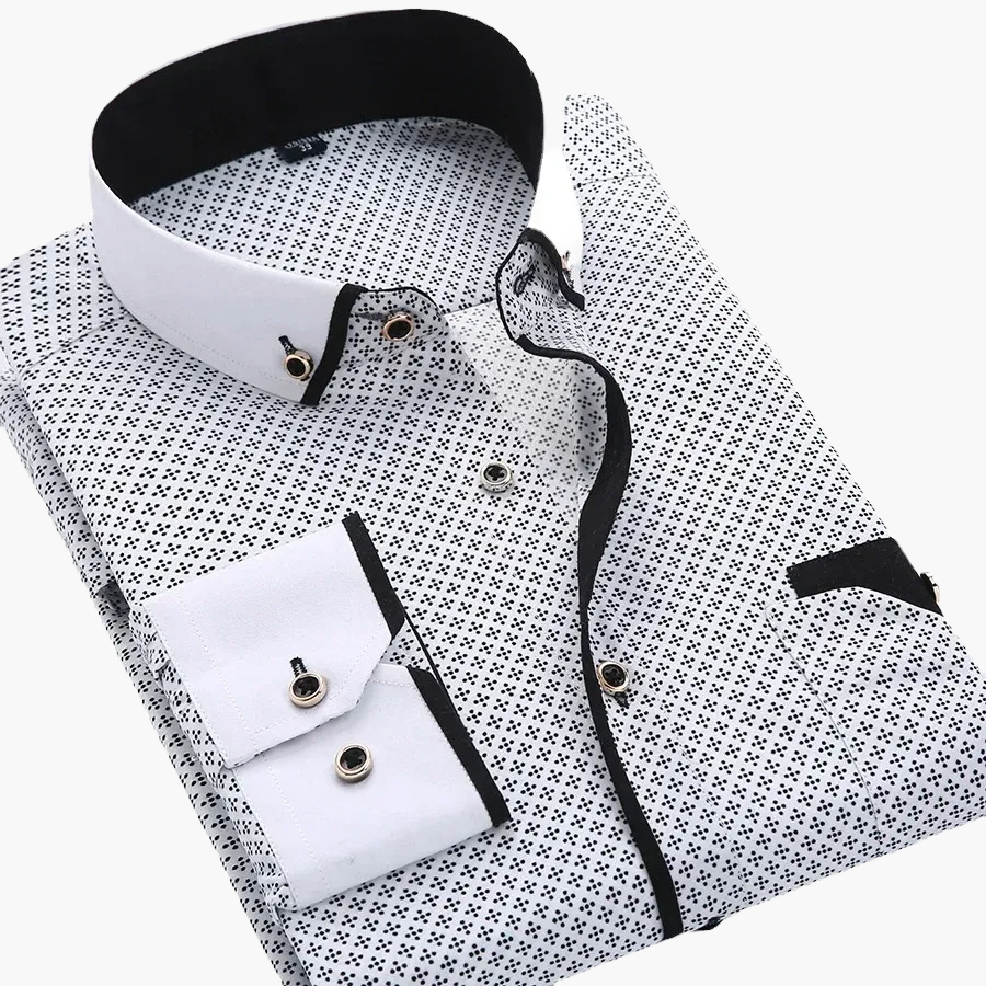 Men's Business-Casual Shirt with Modern Pattern and Contrast Details – Stylish for Office & Everyday Use