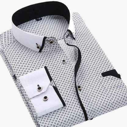 Men's Business-Casual Shirt with Modern Pattern and Contrast Details – Stylish for Office & Everyday Use