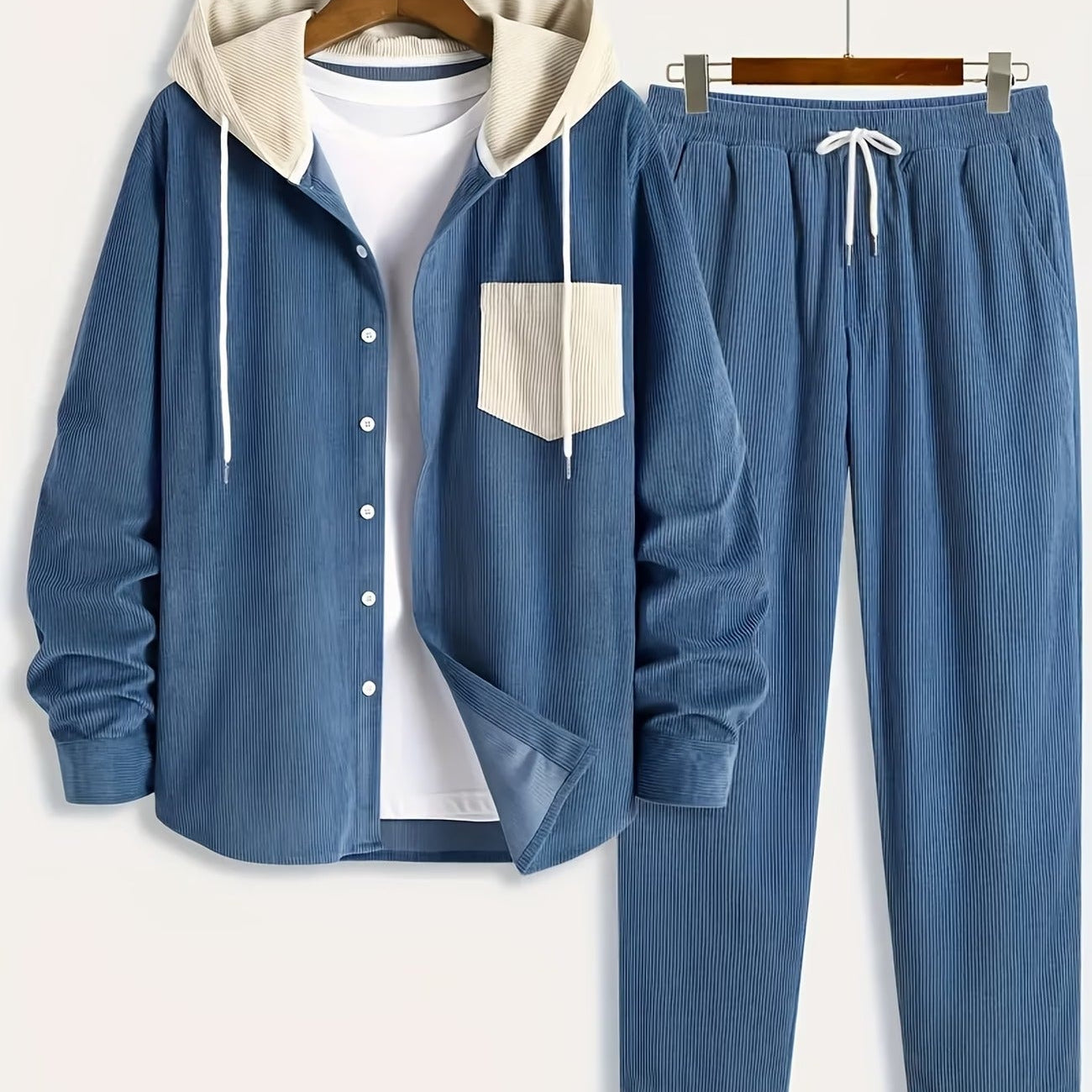 Cord-Zweiteiler Herren, Hemd-Jacke mit Kapuze & Hose