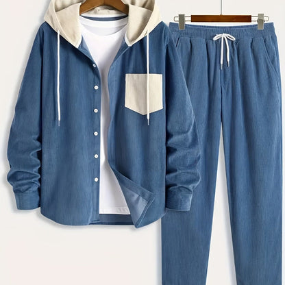 Cord-Zweiteiler Herren, Hemd-Jacke mit Kapuze & Hose