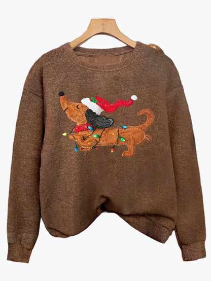 Women's Christmas Sweater with Dachshund Motif – Funny Casual Sweater for the Christmas Season
