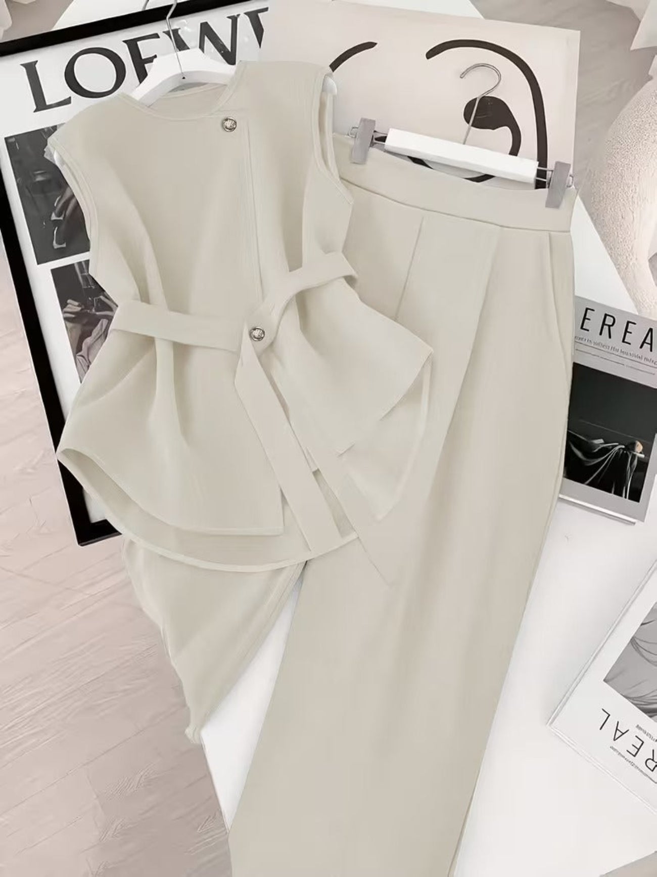 Women's Two-Piece Set – Elegant Business Outfit with Wrap Top and Wide Pants – Modern Office & Occasion Ensemble