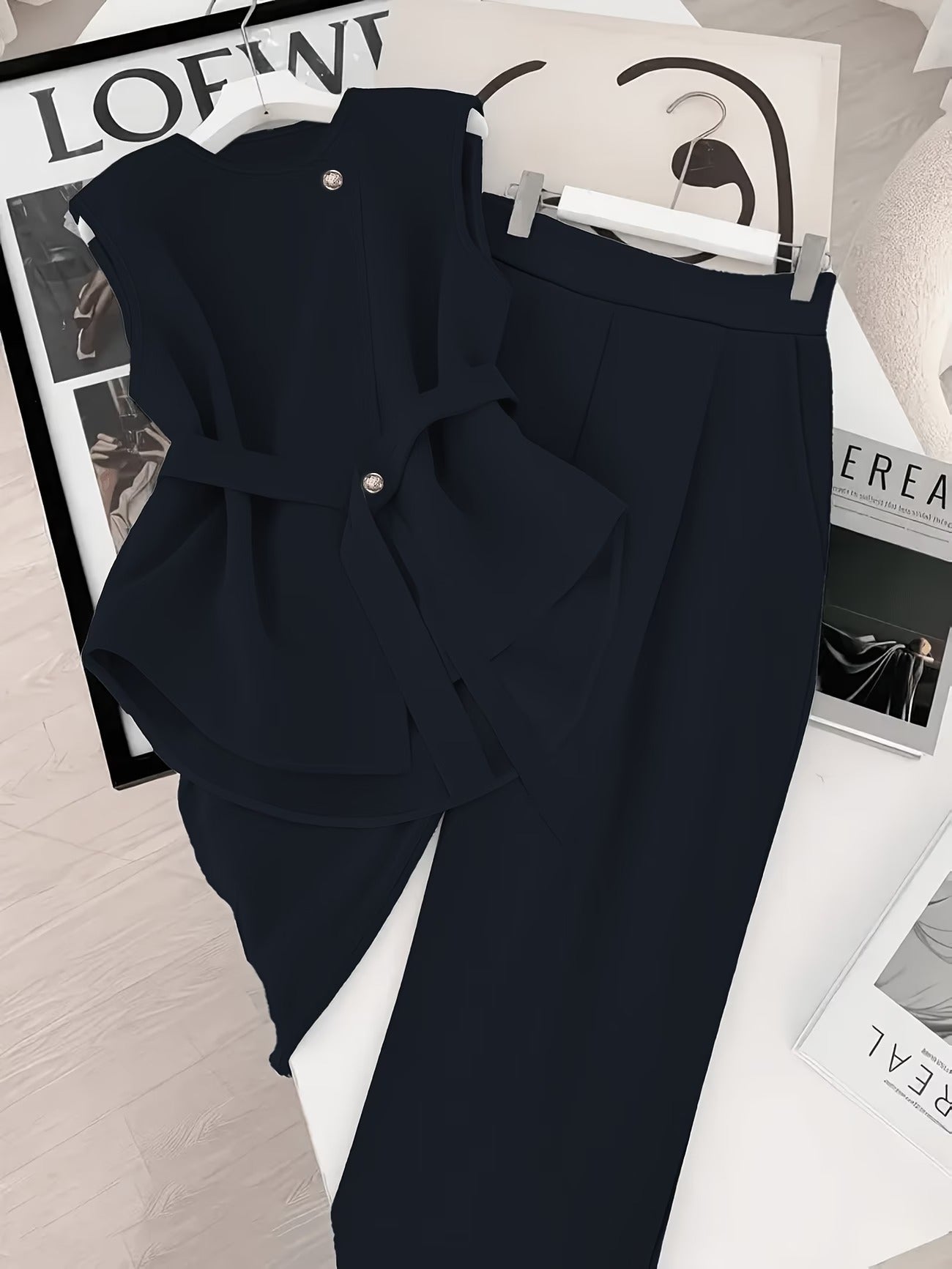 Women's Two-Piece Set – Elegant Business Outfit with Wrap Top and Wide Pants – Modern Office & Occasion Ensemble