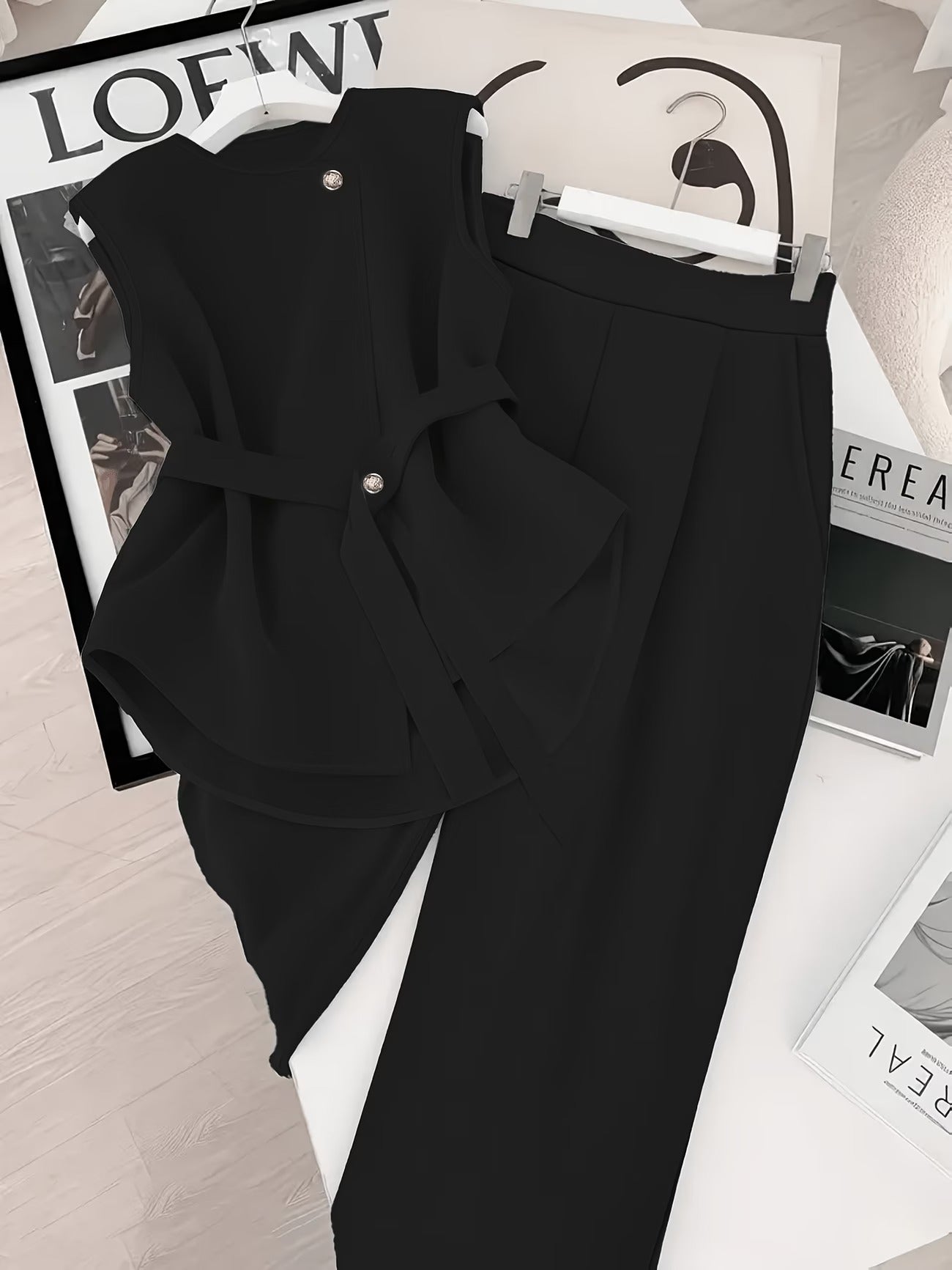 Women's Two-Piece Set – Elegant Business Outfit with Wrap Top and Wide Pants – Modern Office & Occasion Ensemble