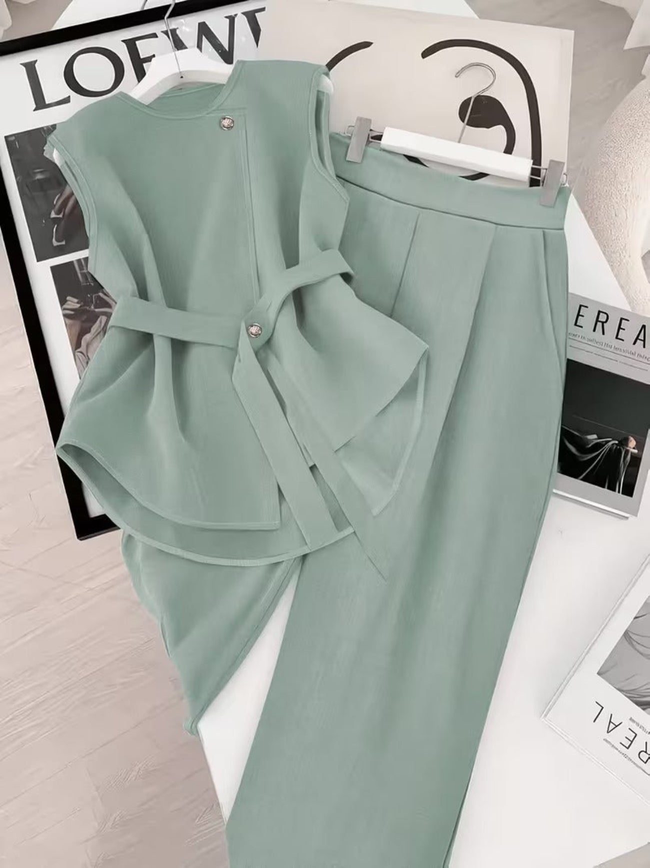 Women's Two-Piece Set – Elegant Business Outfit with Wrap Top and Wide Pants – Modern Office & Occasion Ensemble